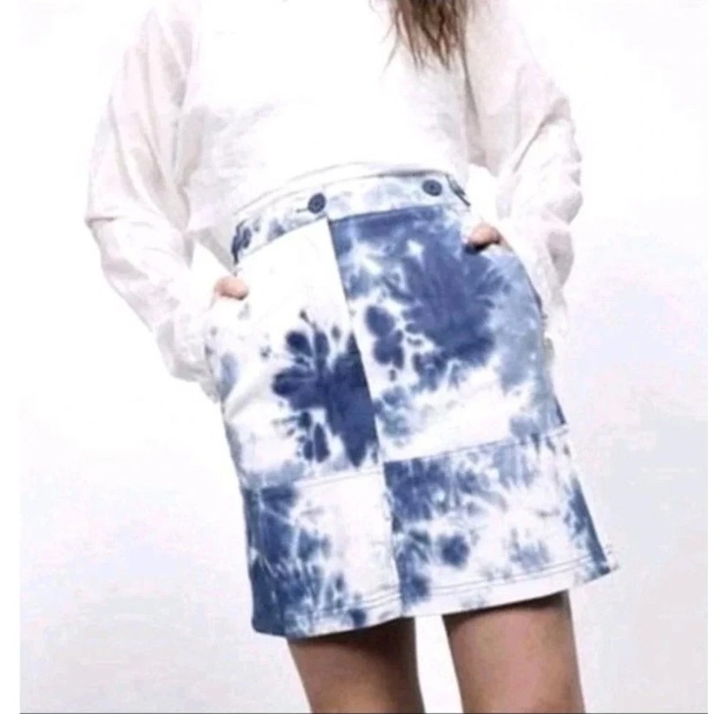 Wildfang The Essential Work Skirt, Blue White Tie Dye Stretch Mini, Medium - New